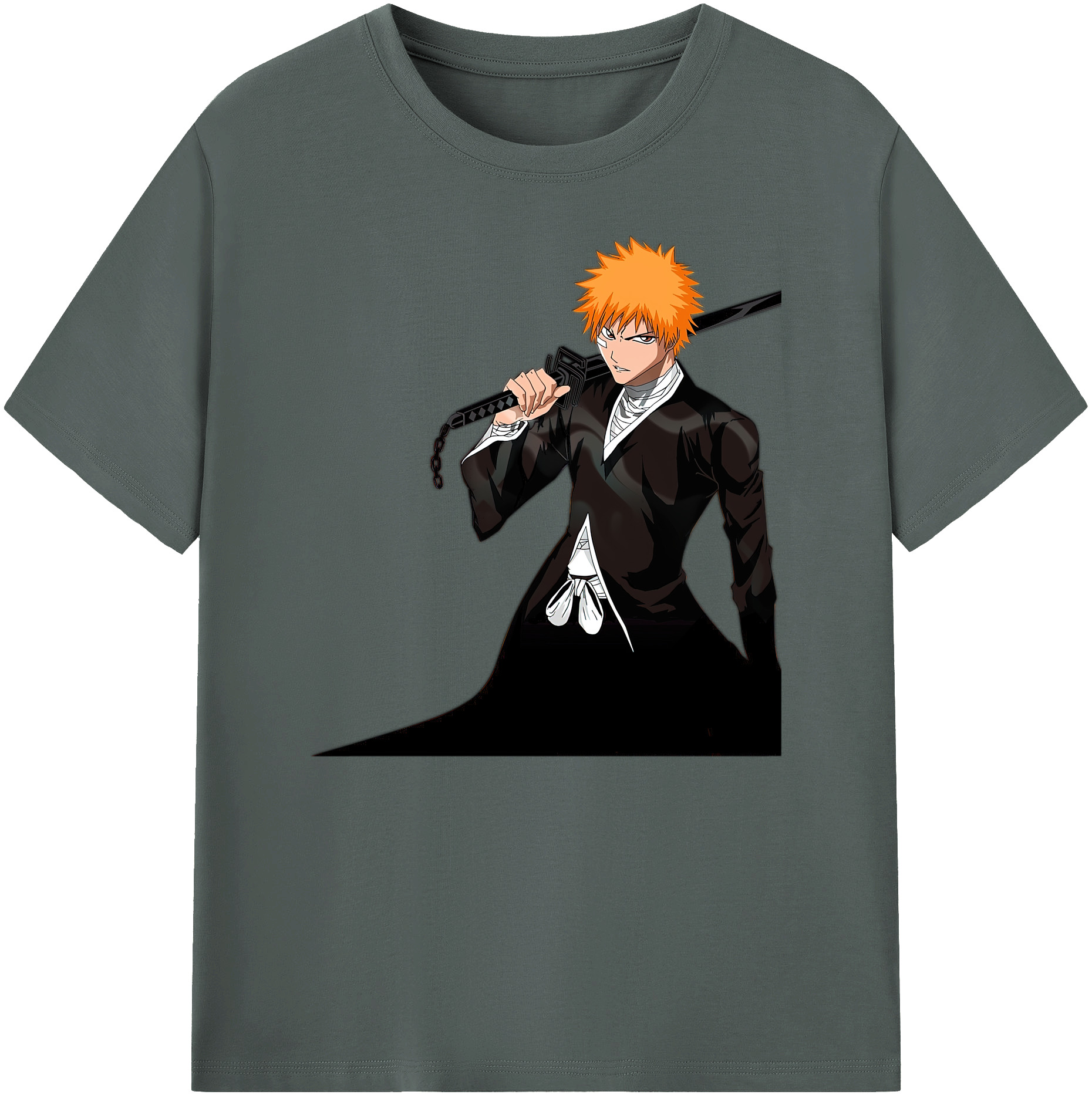 （画像用） ブリーチ 黒崎一護（くろさき いちご）BLEACH Kurosaki Ichigo 綿100％ メンズ半袖Tシャツ｜肌触りやわらか＆通気性